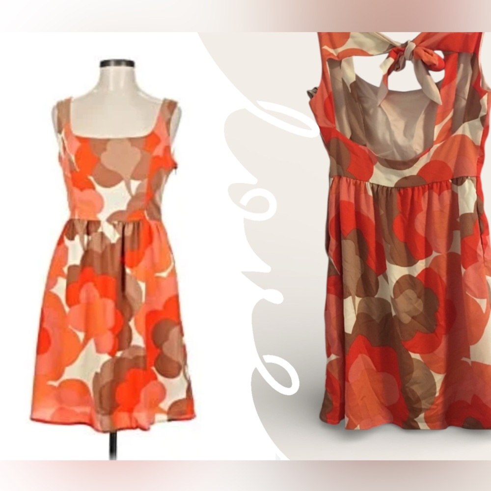 Judith March Floral Retro Mini Sundress Orange Pink Large EUC - Picture 3 of 13